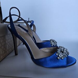 Brand New With Box - Badgley Mischka Blue Crystal Embellished Ankle Strap Heels